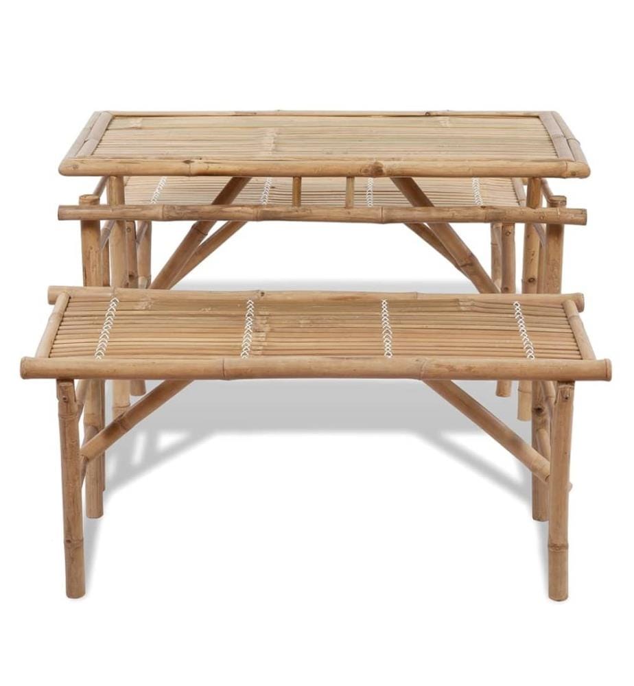 Biertisch mit 2 Bänken 100 cm Bambus