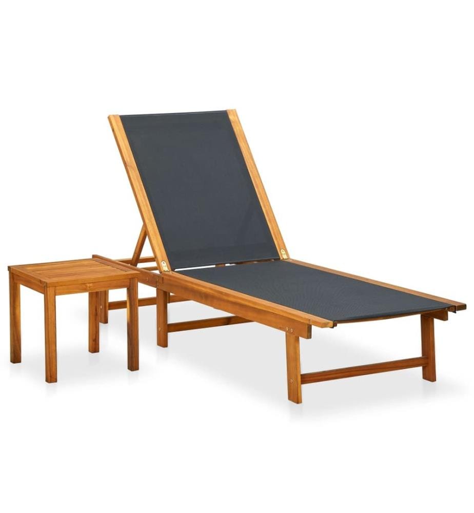 Sonnenliege mit Tisch Massivholz Akazie und Textilene