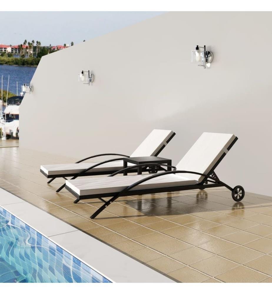 Sonnenliegen mit Tisch Poly Rattan Schwarz