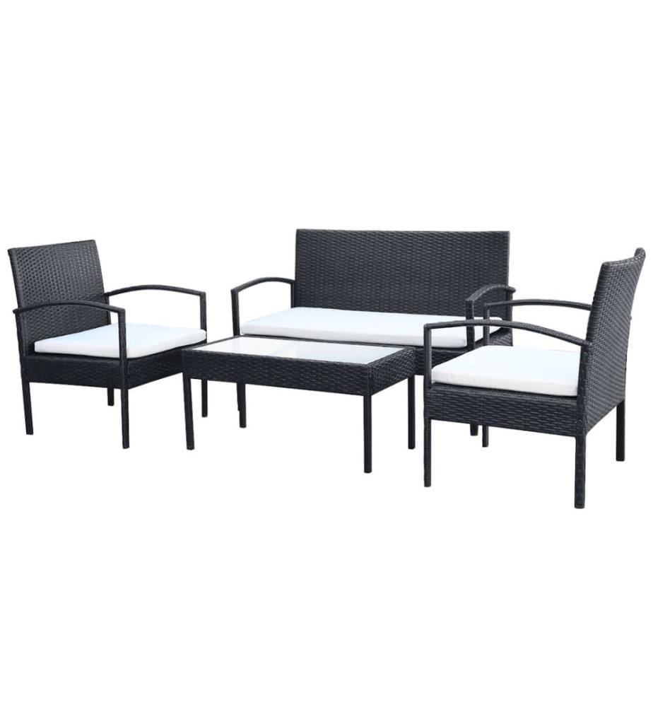 4-tlg. Garten-Lounge-Set mit Auflagen Poly Rattan Schwarz