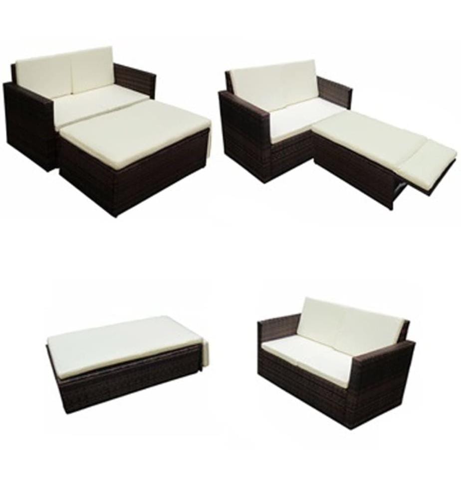 2-tlg. Garten-Lounge-Set mit Auflagen Poly Rattan Braun
