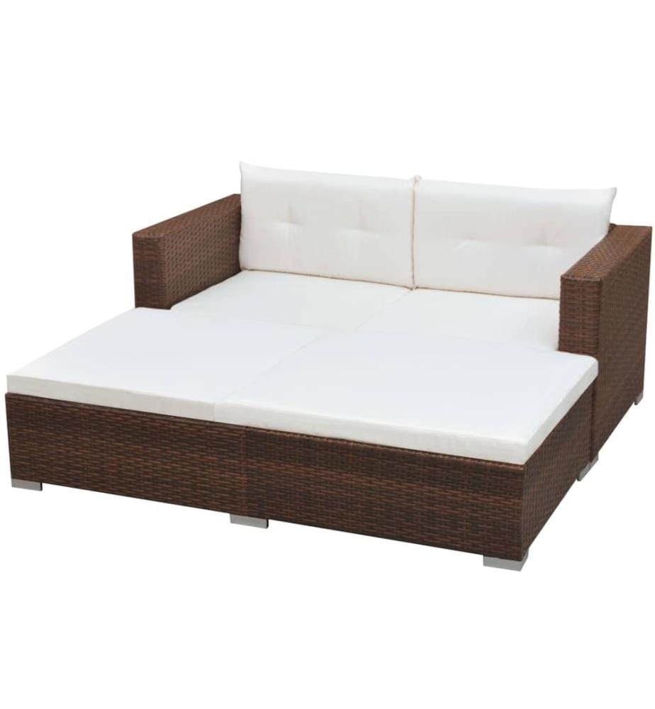 3-tlg. Garten-Lounge-Set mit Kissen Poly-Rattan Braun