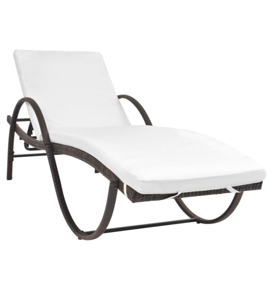 Sonnenliege mit Auflage & Tisch Poly Rattan Braun