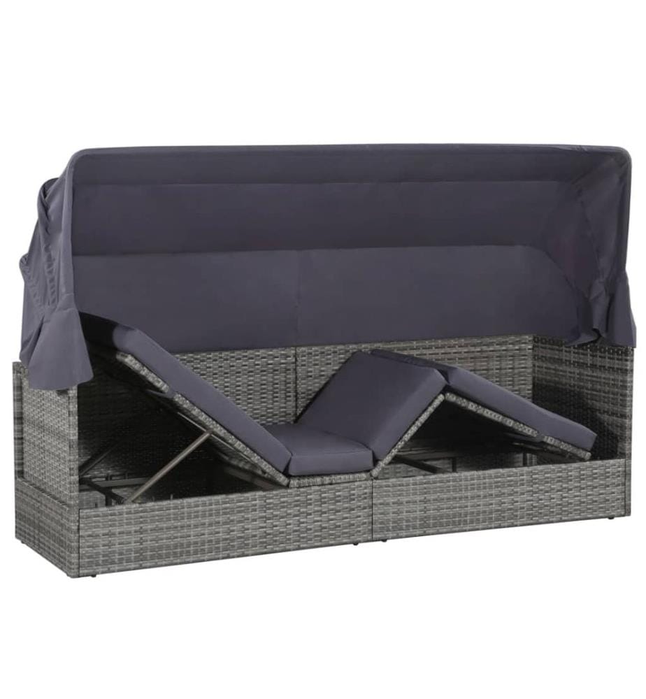 Gartenbett mit Baldachin Grau 205×62 cm Poly Rattan