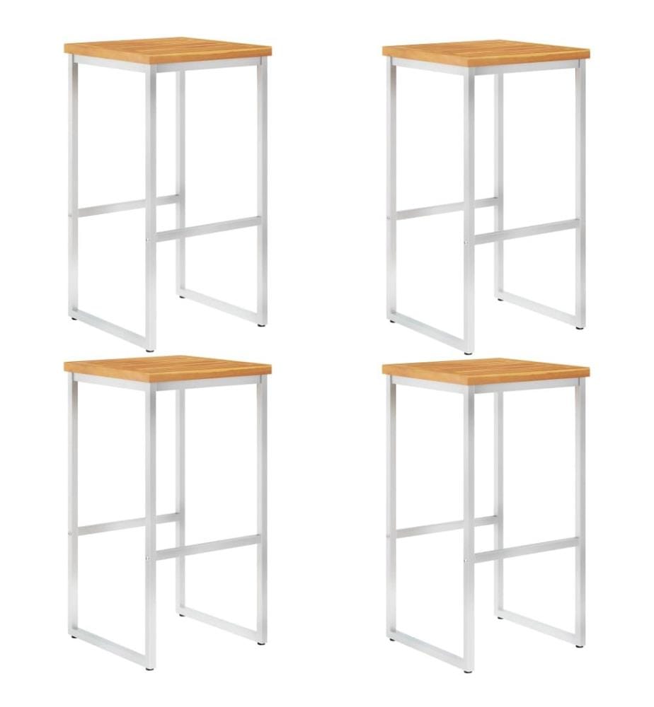 Chaises de bar lot de 4 bois d'acacia solide/acier inoxydable