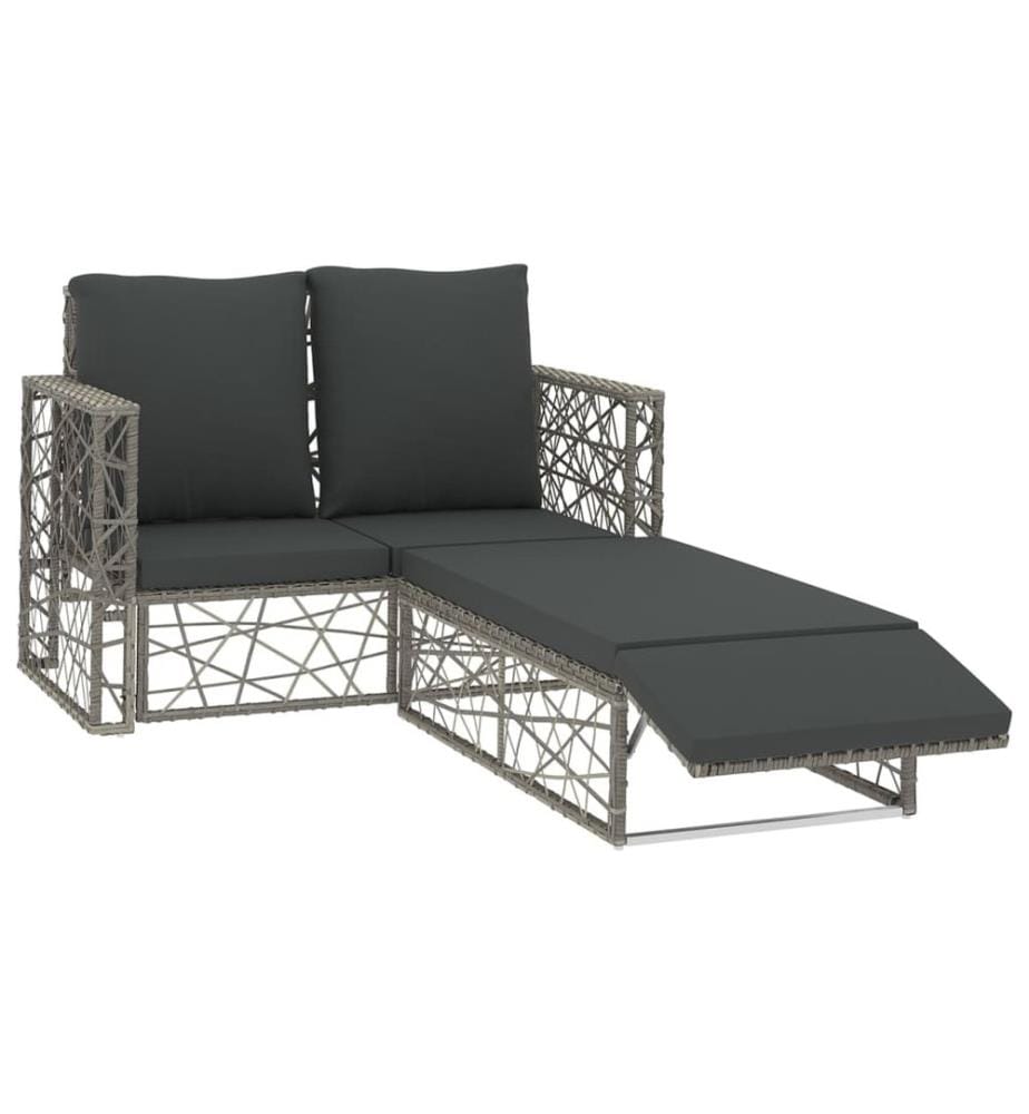 2-tlg. Garten-Lounge-Set mit Auflagen Poly Rattan Grau