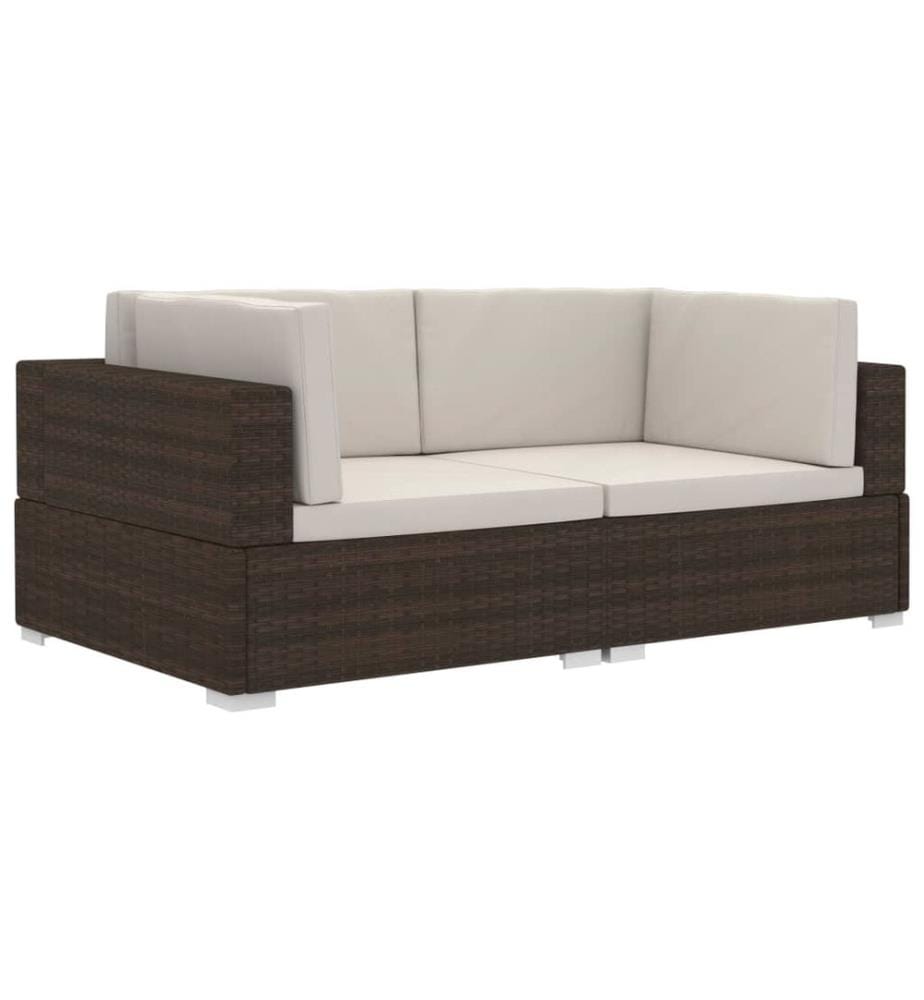 Ecksofas 2 Stk. mit Auflagen Poly Rattan Braun