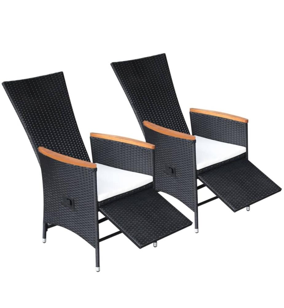 Garten-Liegestühle 2 Stk. mit Auflagen Poly Rattan Schwarz