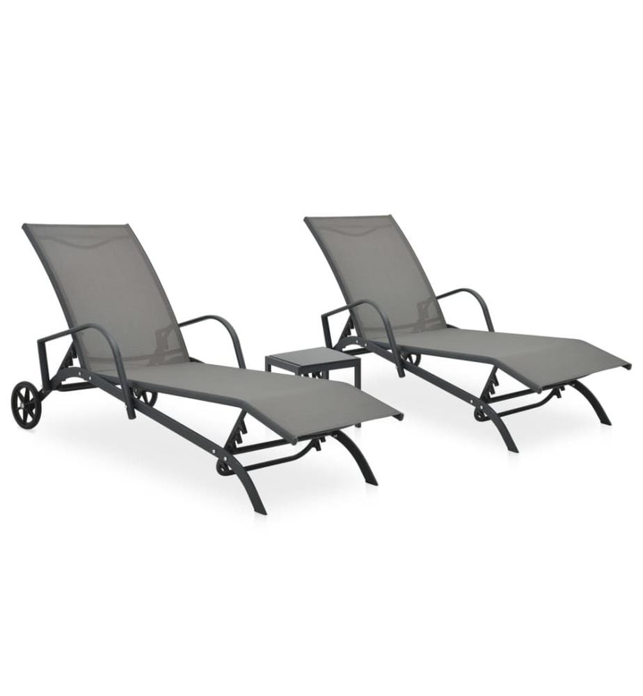 Sonnenliegen 2 Stk. mit Tisch Textilene und Stahl