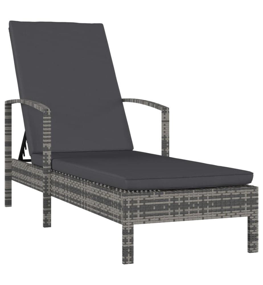 Sonnenliege mit Armlehnen Poly Rattan Grau