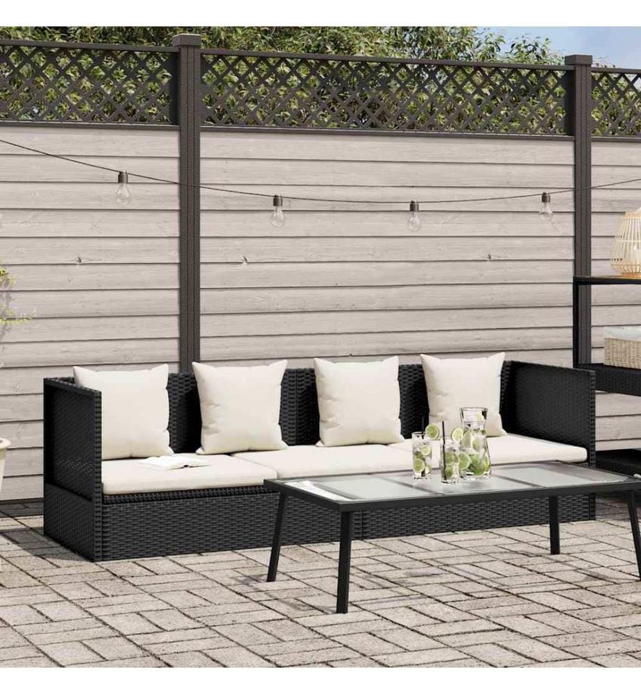 Garten-Sofabett mit Kissen Poly Rattan Schwarz