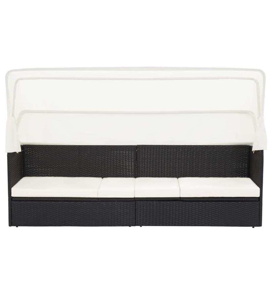 Gartensofa mit Sonnendach Schwarz Poly Rattan