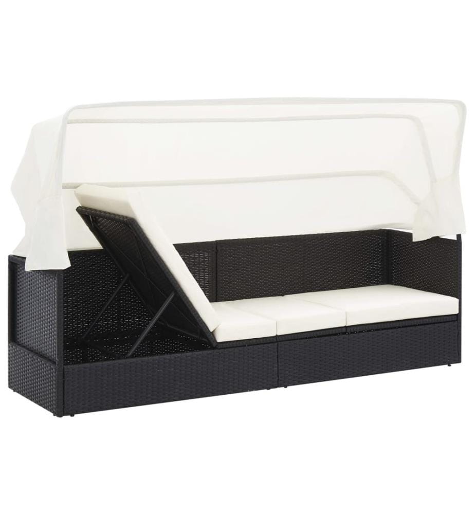Gartensofa mit Sonnendach Schwarz Poly Rattan