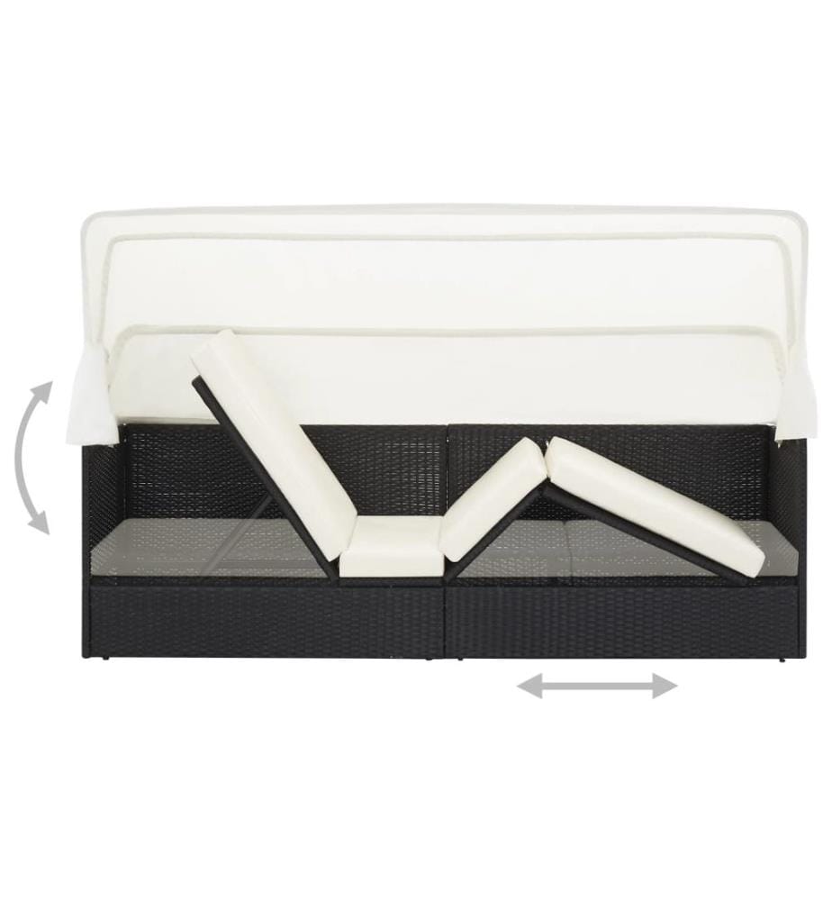 Gartensofa mit Sonnendach Schwarz Poly Rattan