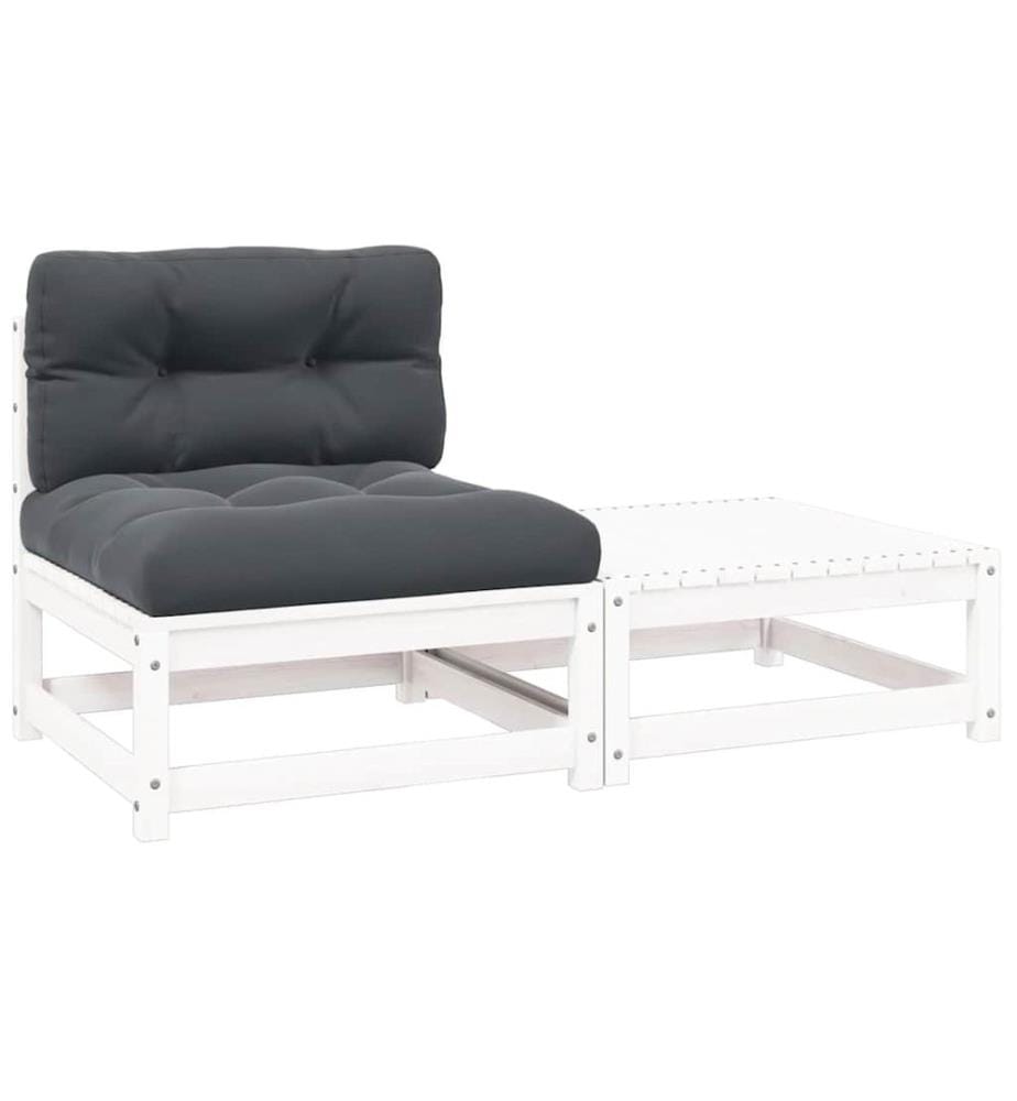2-tlg. Garten-Lounge-Set mit Kissen Weiss Kiefer Massivholz