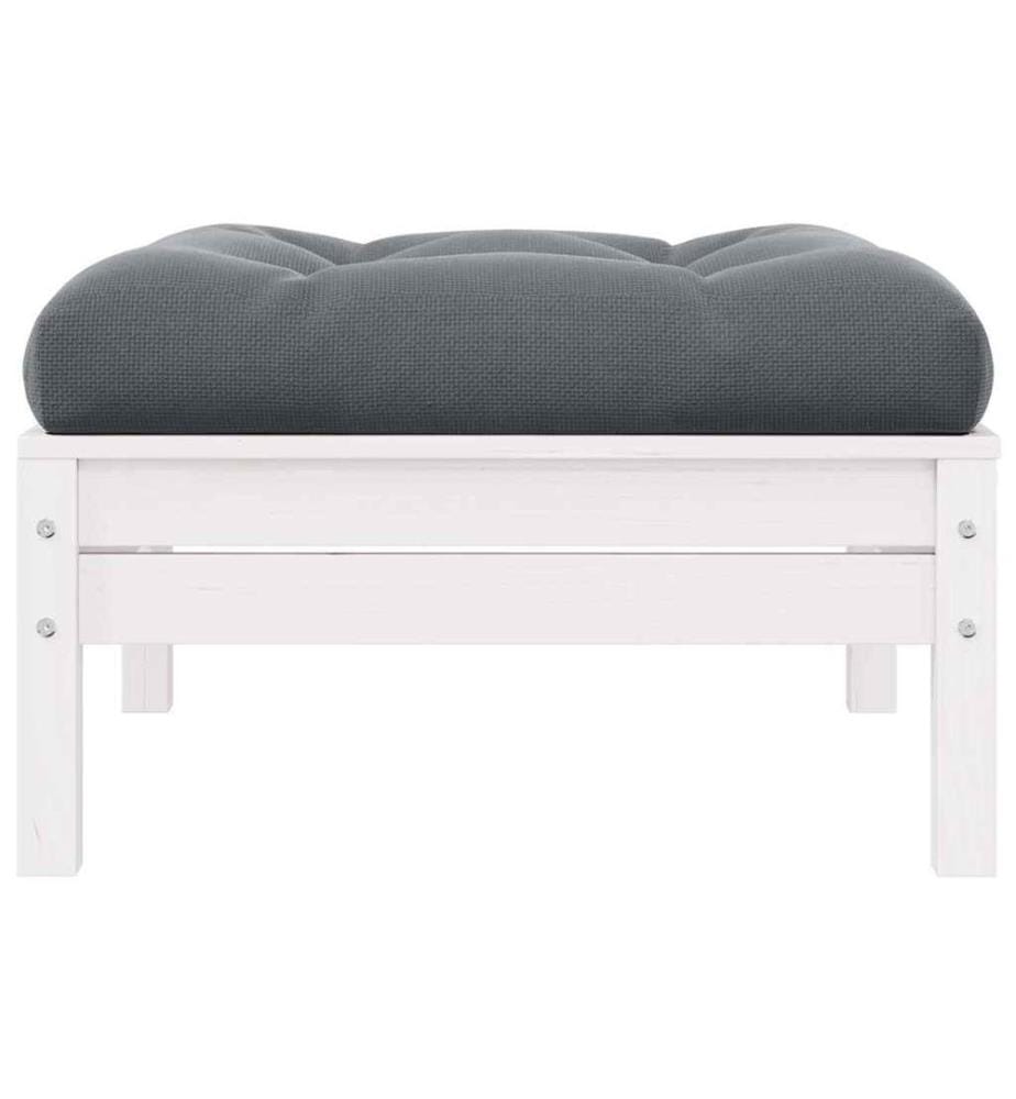 Gartenhocker mit Anthrazit Kissen Weiss Kiefer Massivholz