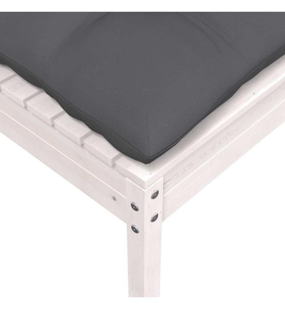 Gartenhocker mit Anthrazit Kissen Weiss Kiefer Massivholz