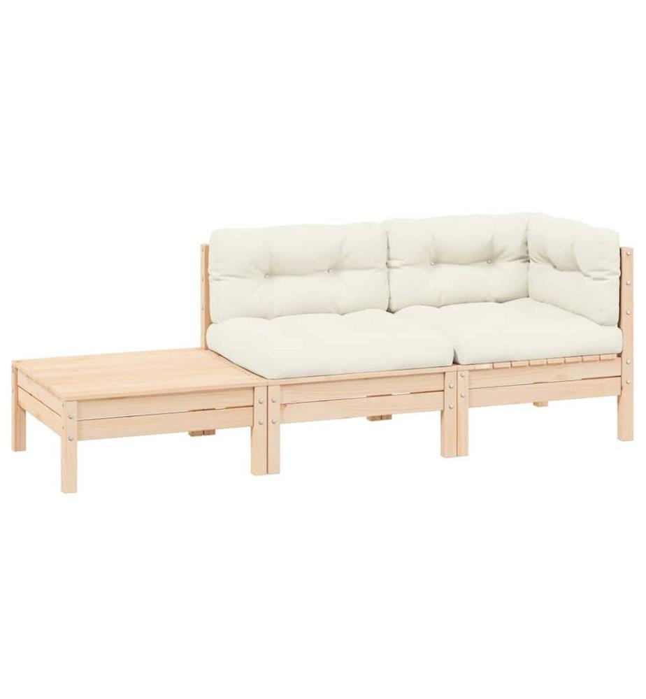 3-tlg. Garten-Lounge-Set mit Kissen in Creme Massivholz Kiefer