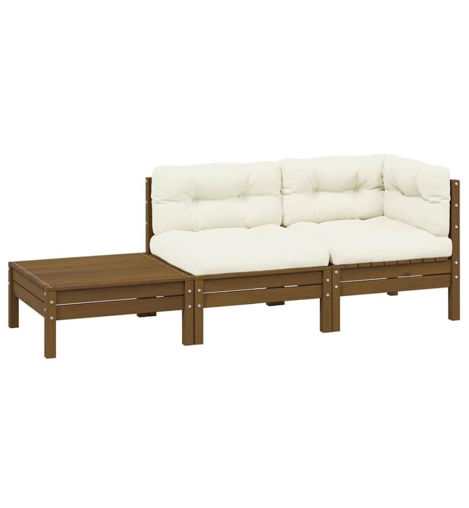 3-tlg. Garten-Lounge-Set mit Creme Kissen Massivholz Kiefer