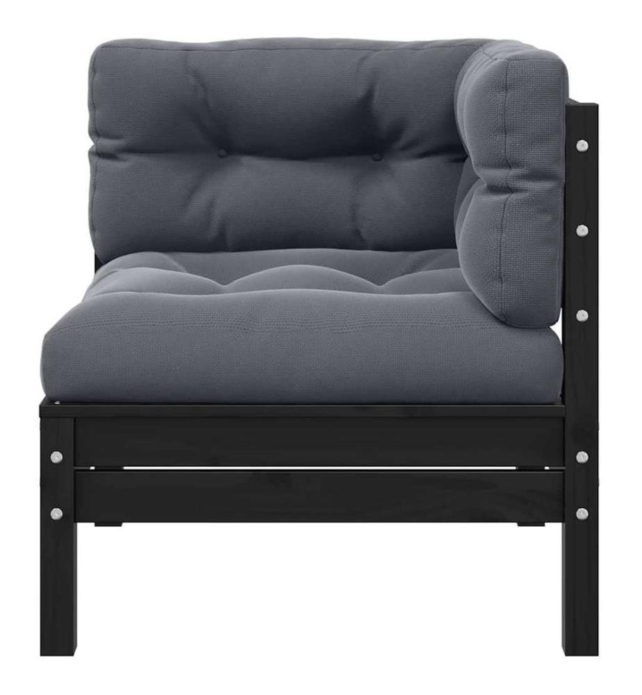 3-tlg. Garten-Lounge-Set mit Kissen Schwarz Massivholz Kiefer