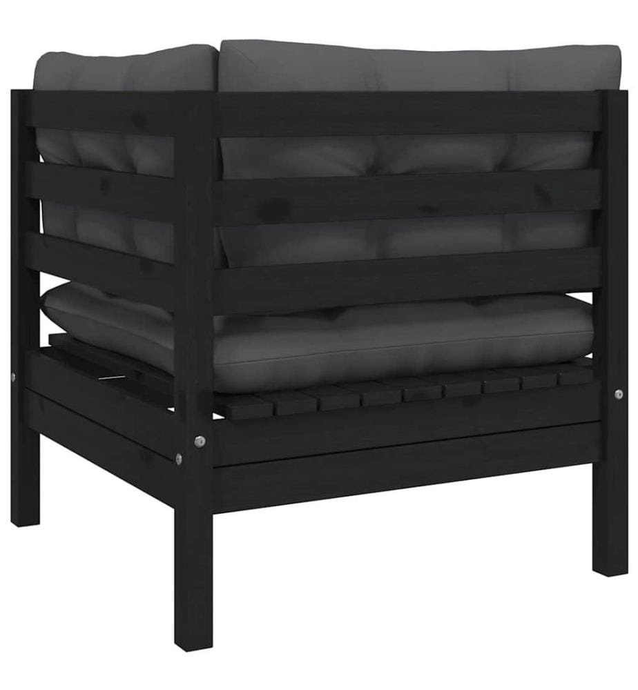 3-tlg. Garten-Lounge-Set mit Kissen Schwarz Massivholz Kiefer