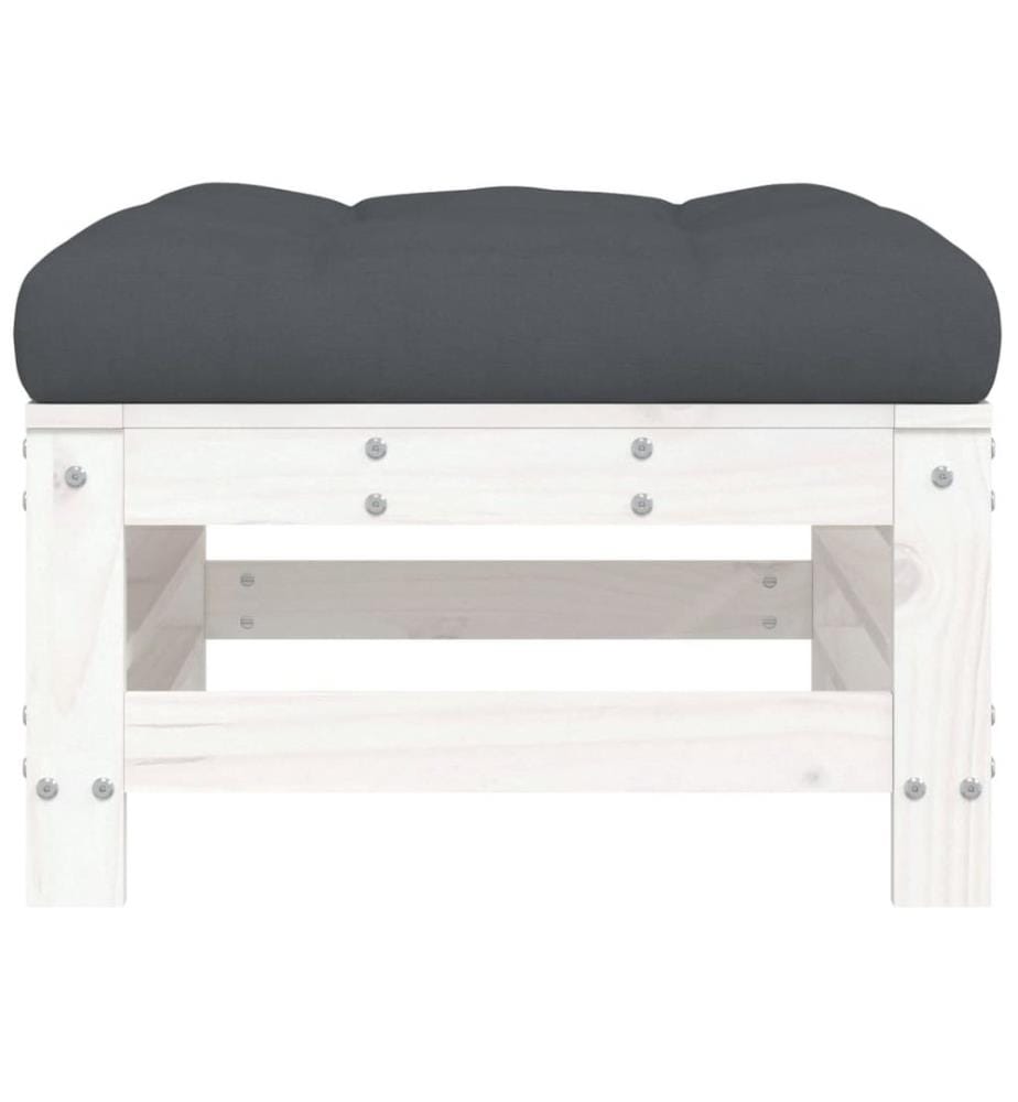 Gartenhocker mit Kissen Weiss Massivholz Kiefer