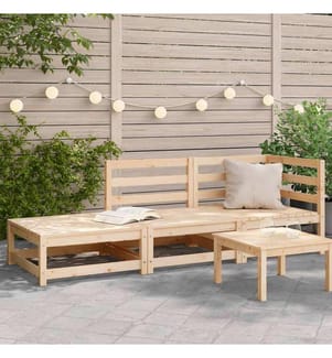 Gartensofa mit Fusshocker 2-Sitzer Massivholz Kiefer