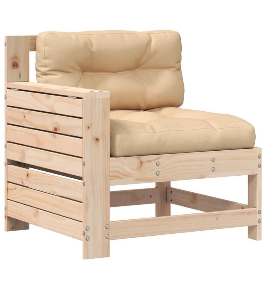 Gartensofa mit Armlehne und Kissen Massivholz Kiefer