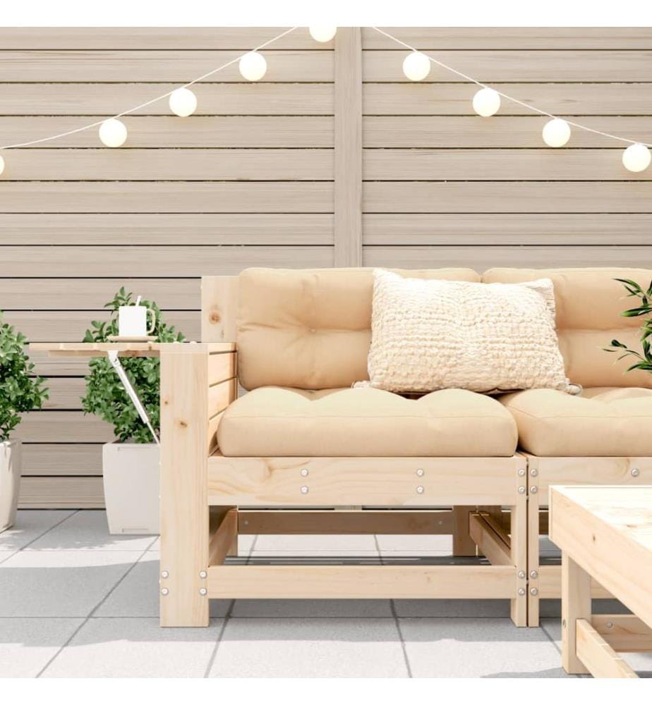 Gartensofa mit Armlehne und Kissen Massivholz Kiefer