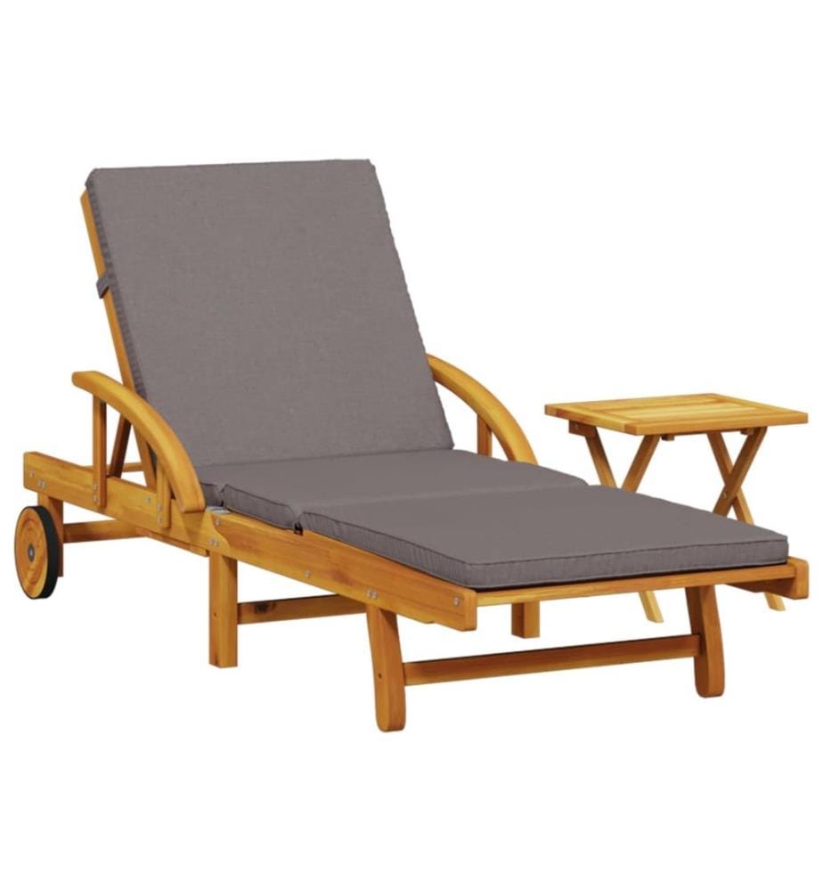 Sdraio con cuscino e tavolo legno massiccio di acacia
