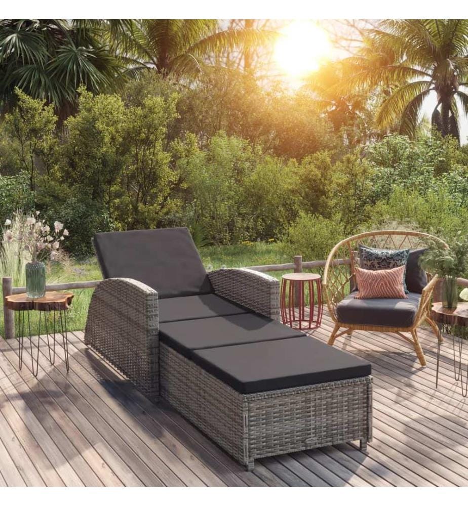 Sonnenliege mit Dunkelgrauer Auflage Poly Rattan Grau