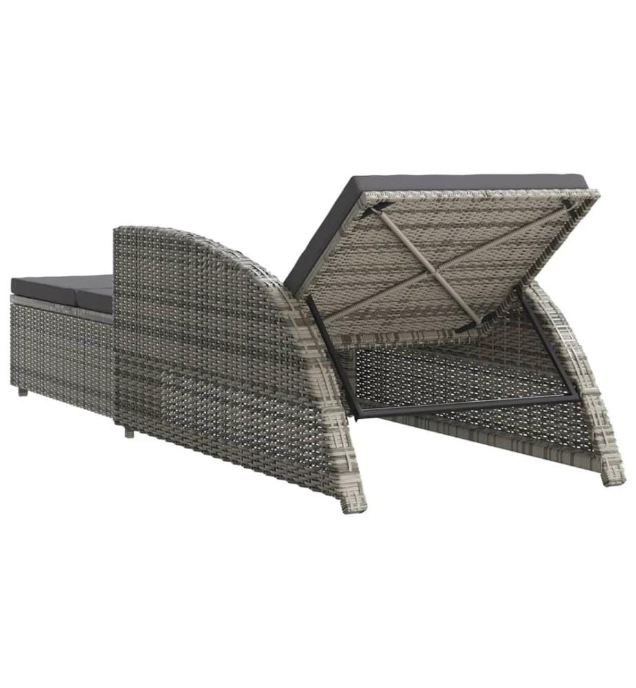 Sonnenliege mit Dunkelgrauer Auflage Poly Rattan Grau