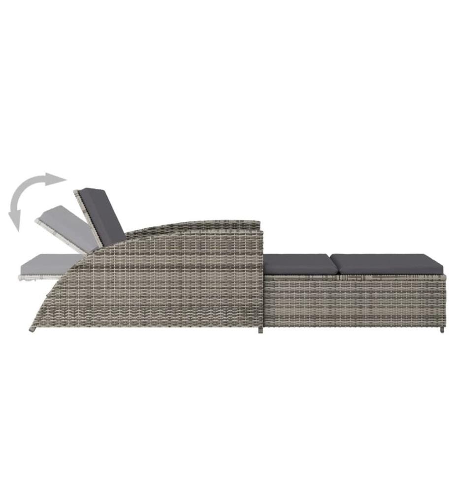 Sonnenliege mit Dunkelgrauer Auflage Poly Rattan Grau
