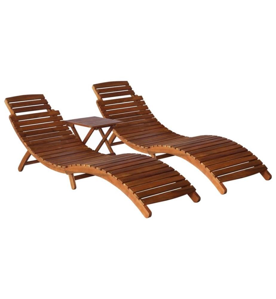 Chaise longue con tavolo da tè 3 pcs Legno di acacia massiccio