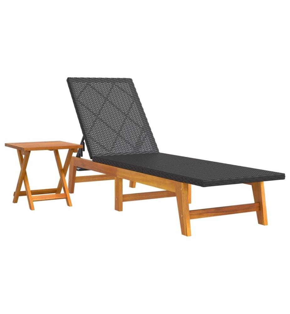 Chaise longue avec table Résine tressée et bois massif d'acacia