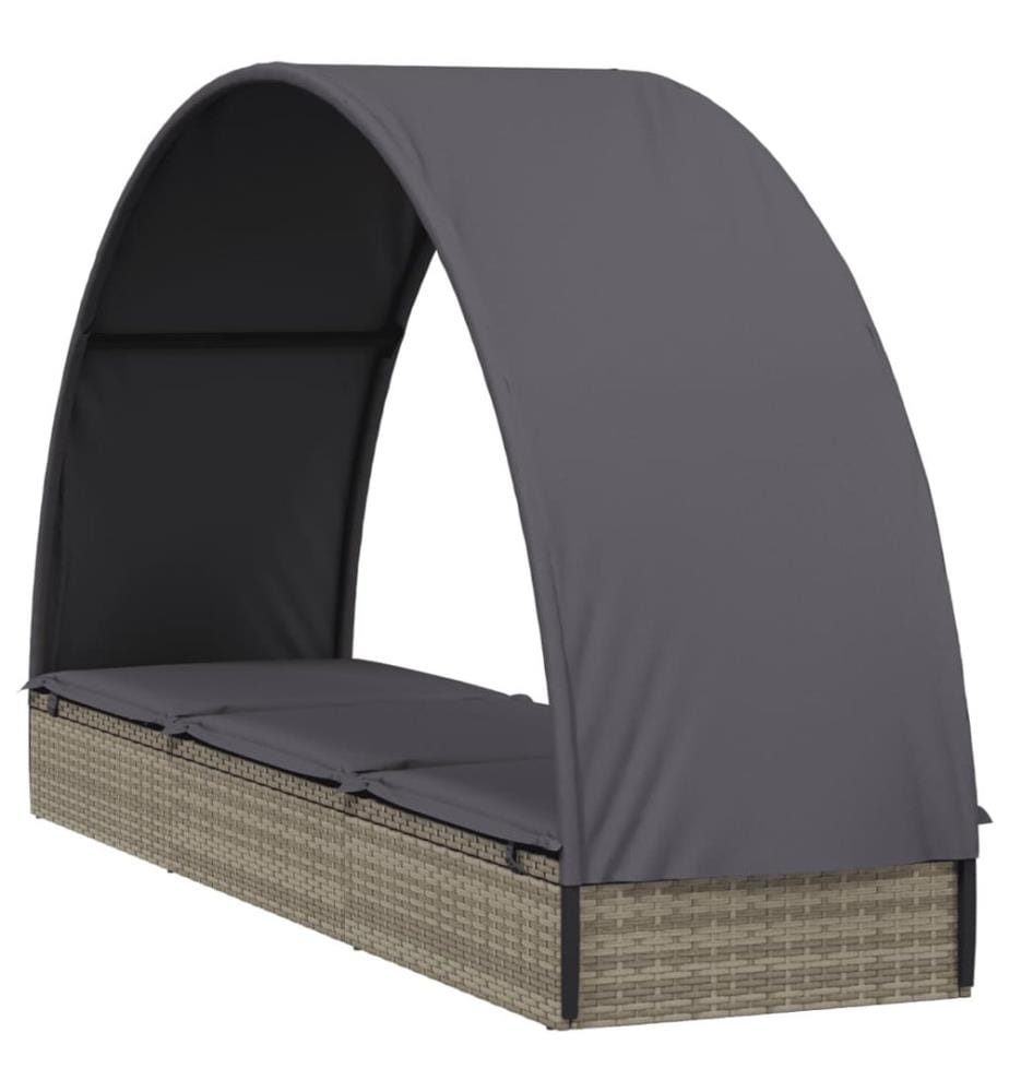 Sonnenliege mit Runddach Grau 211x57x140 cm Poly Rattan