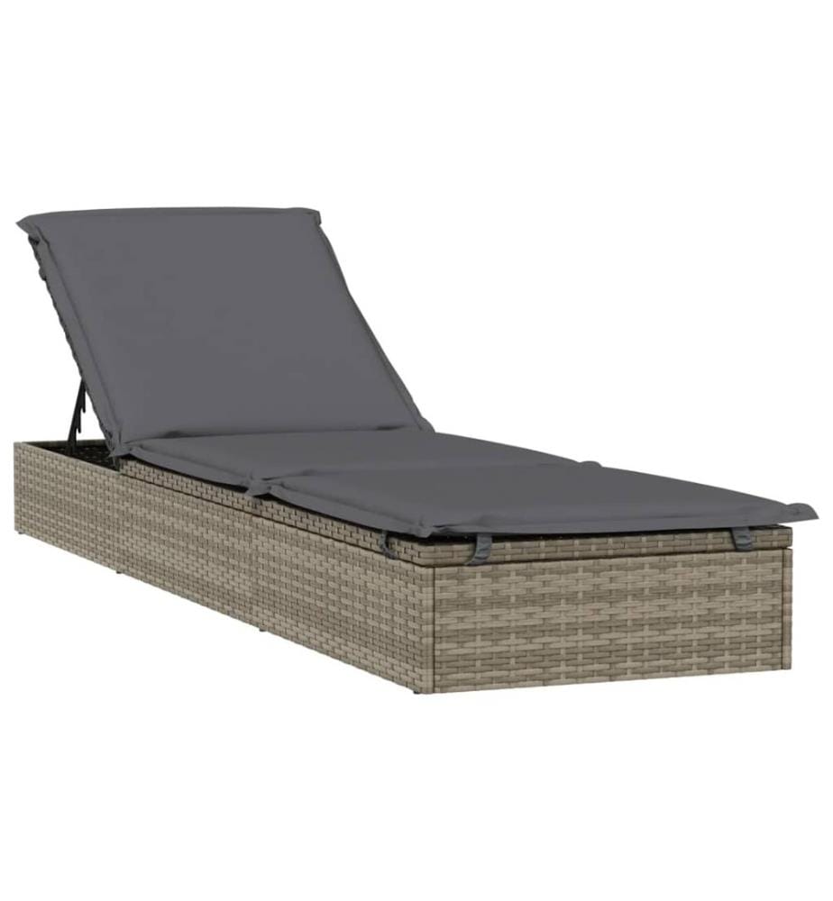 Sonnenliege mit Runddach Grau 211x57x140 cm Poly Rattan
