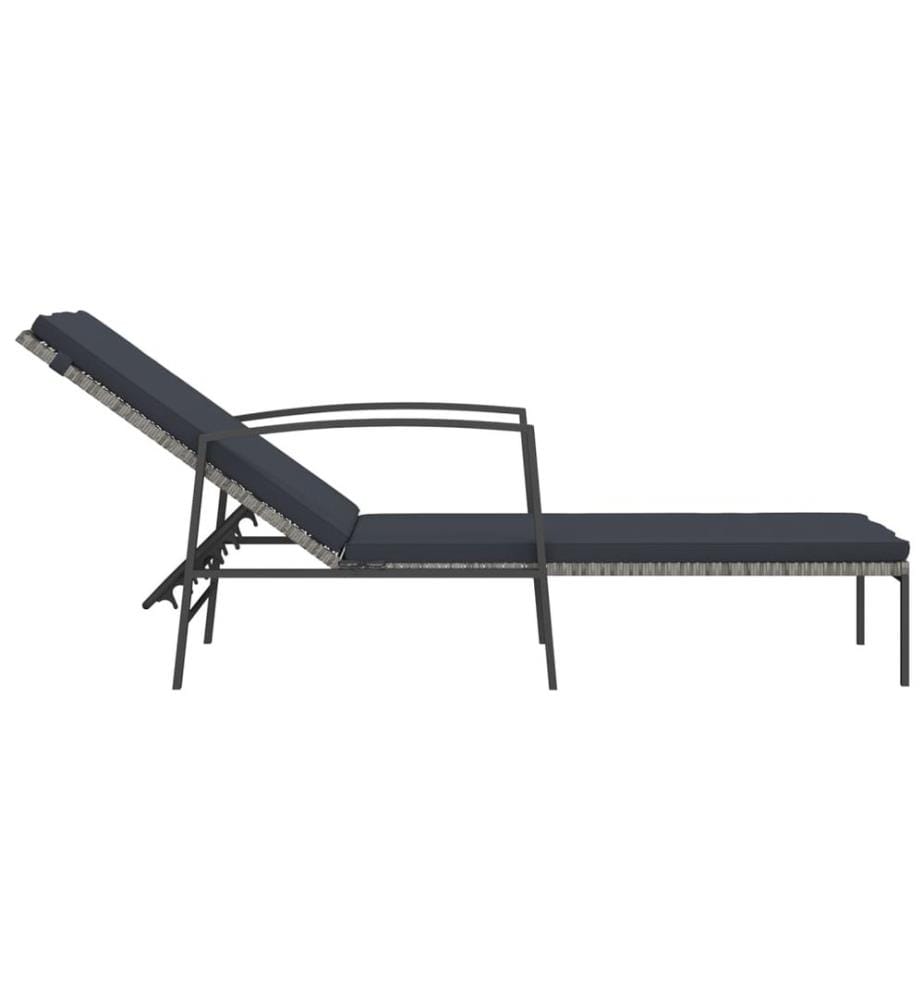 Sonnenliege mit Auflage Poly Rattan Grau