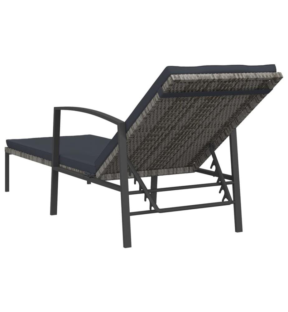 Sonnenliege mit Auflage Poly Rattan Grau