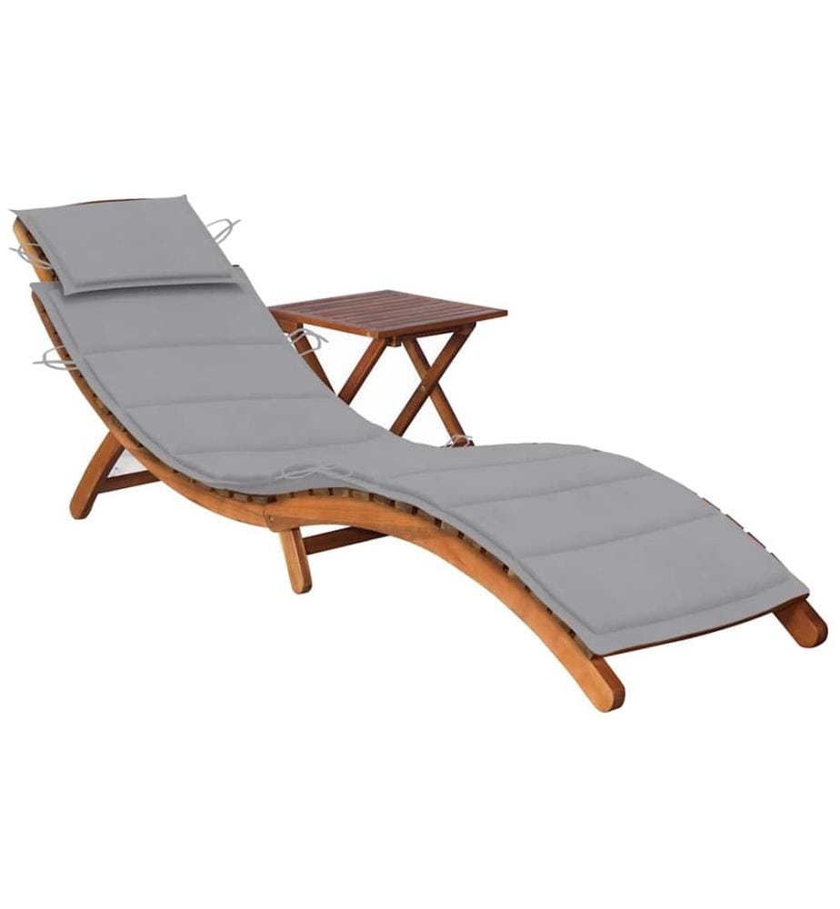Chaise longue da giardino con tavolo e cuscino Legno d'acacia