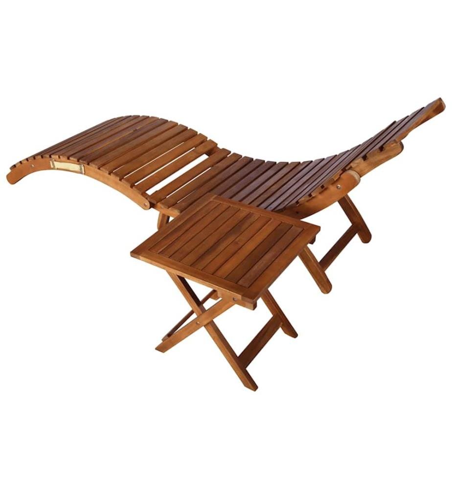 Chaise longue da giardino con tavolo e cuscino Legno d'acacia