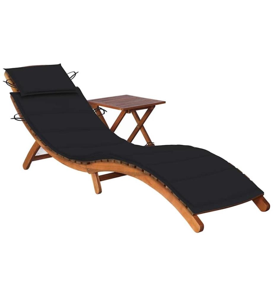 Chaise longue da giardino con tavolo e cuscino Legno d'acacia