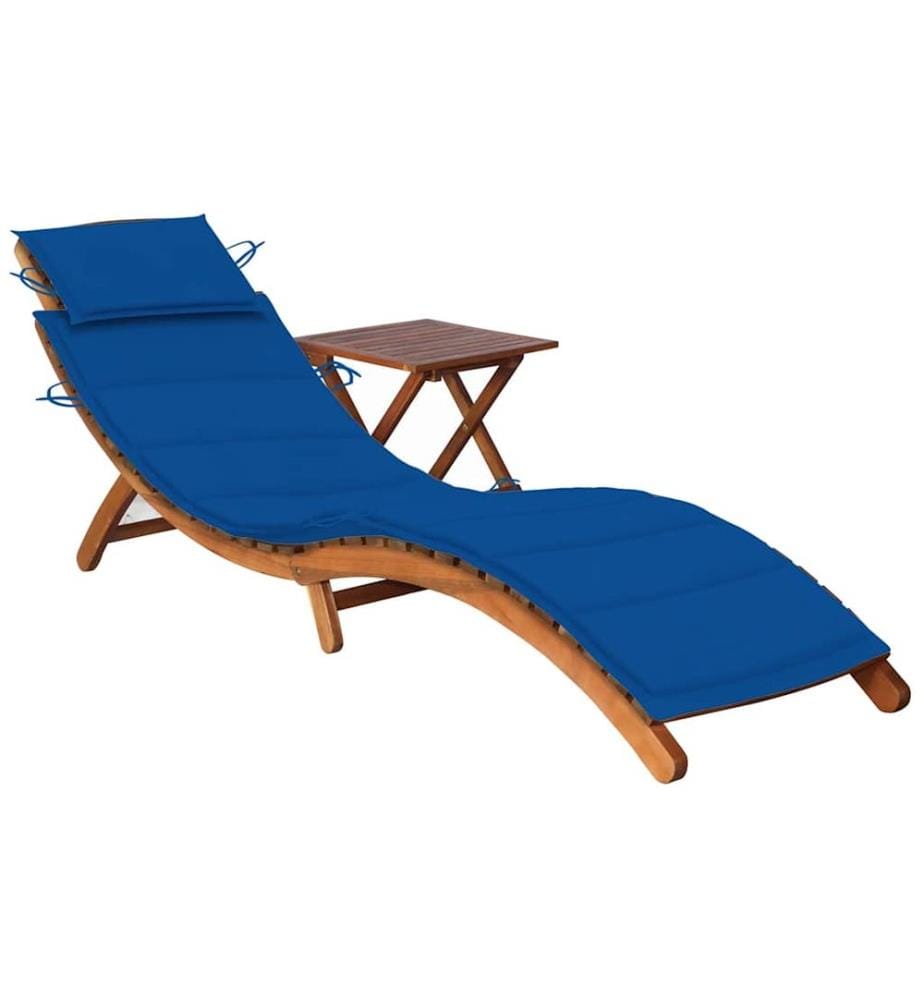 Chaise longue da giardino con tavolo e cuscino Legno d'acacia