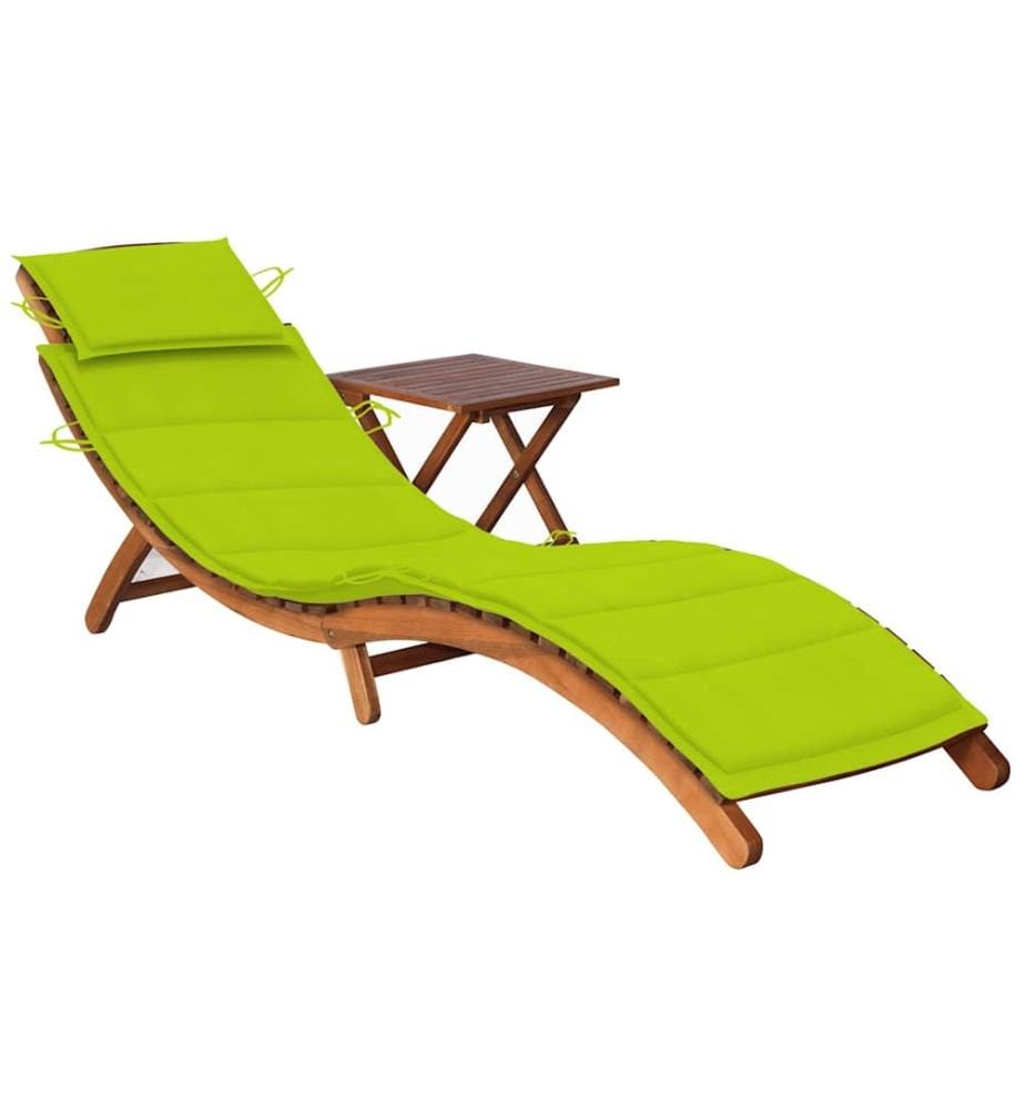 Chaise longue da giardino con tavolo e cuscino Legno d'acacia