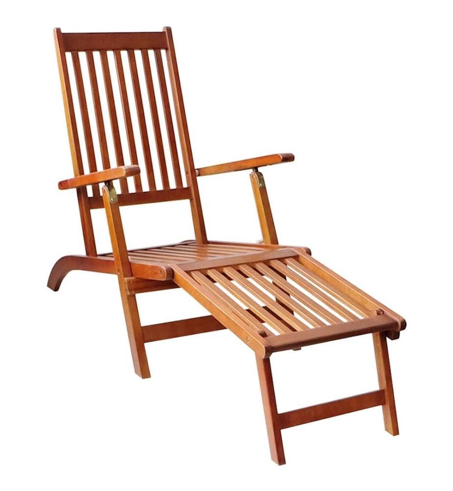 Chaise longue d'extérieur repose-pied et coussin Acacia solide