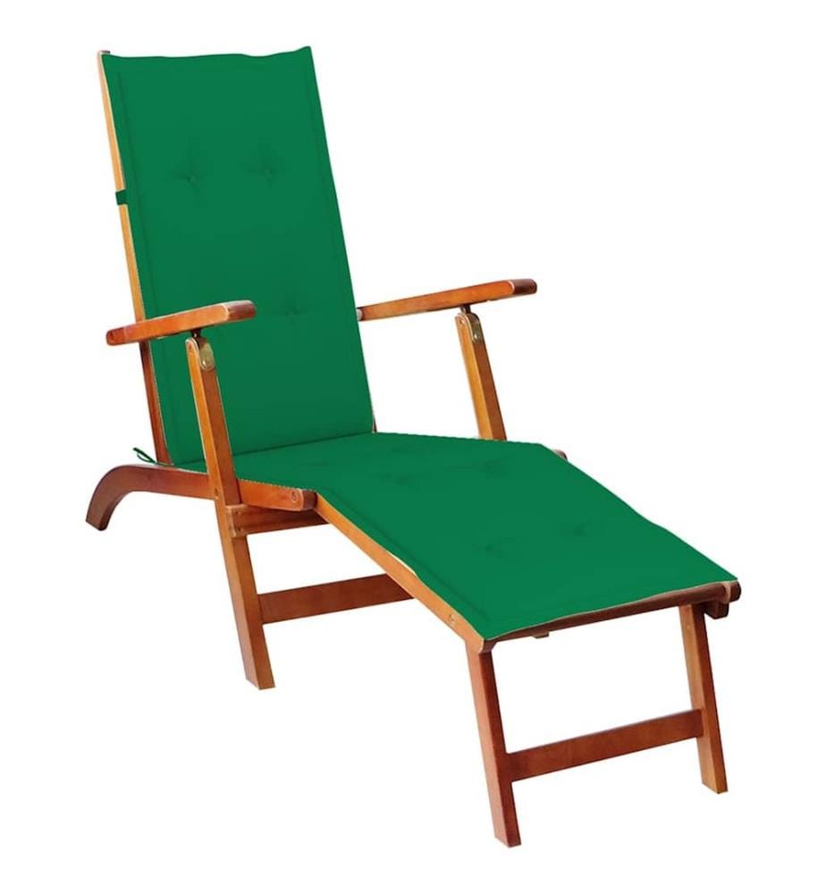 Chaise longue da esterno con poggiapiedi e cuscino Acacia solido