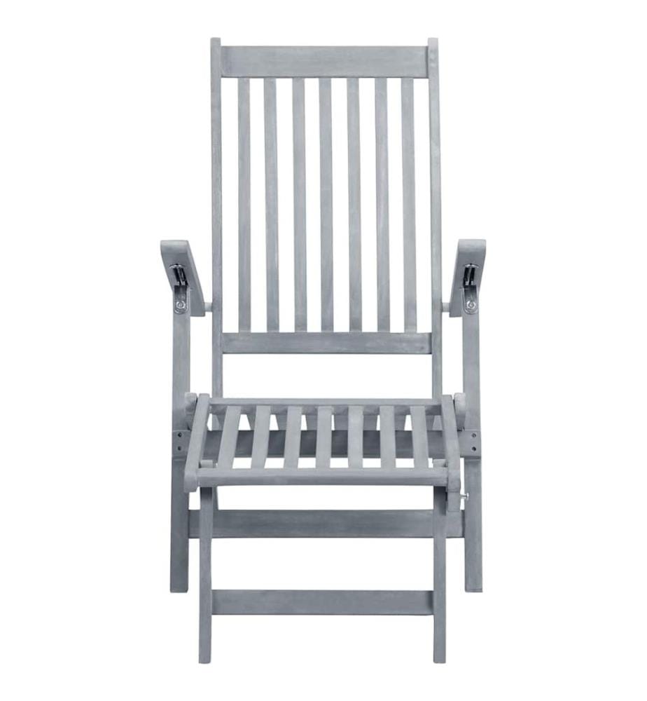 Chaise longue d'extérieur repose-pied et coussin Acacia solide