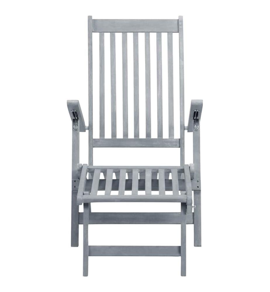 Chaise longue da esterno con poggiapiedi e cuscino Acacia solido