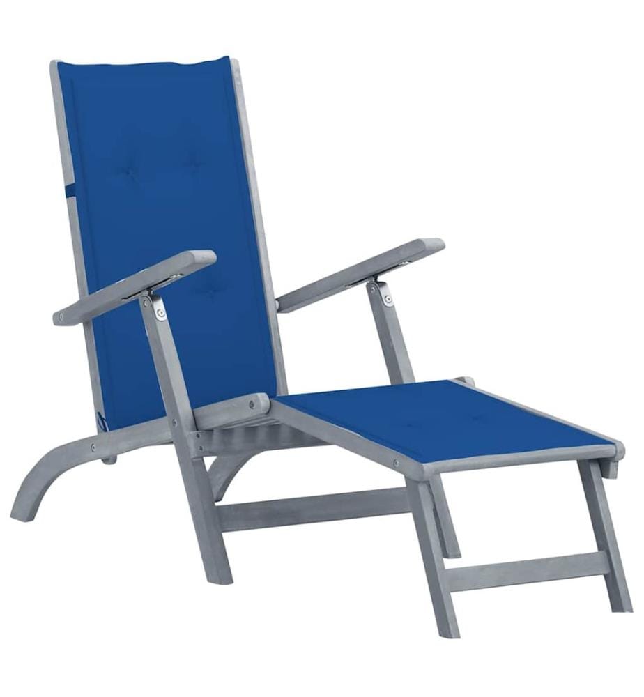 Chaise longue da esterno con poggiapiedi e cuscino Acacia solido