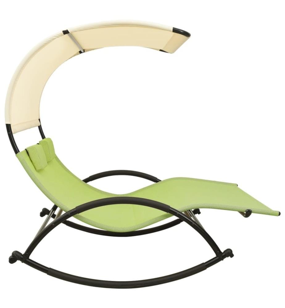 Chaise longue doppia con tettuccio textilène verde e crema